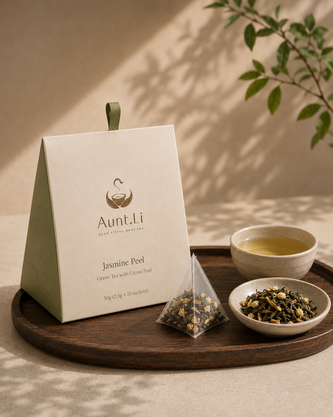 Jasmine Peel green tea with aged citrus peel.