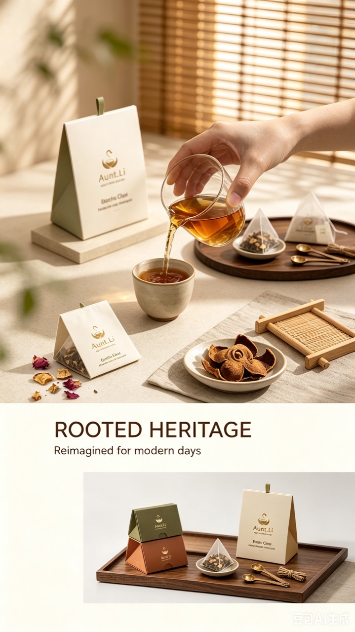 Aunt.Li tea being poured beside aged citrus peel and warm packaging.