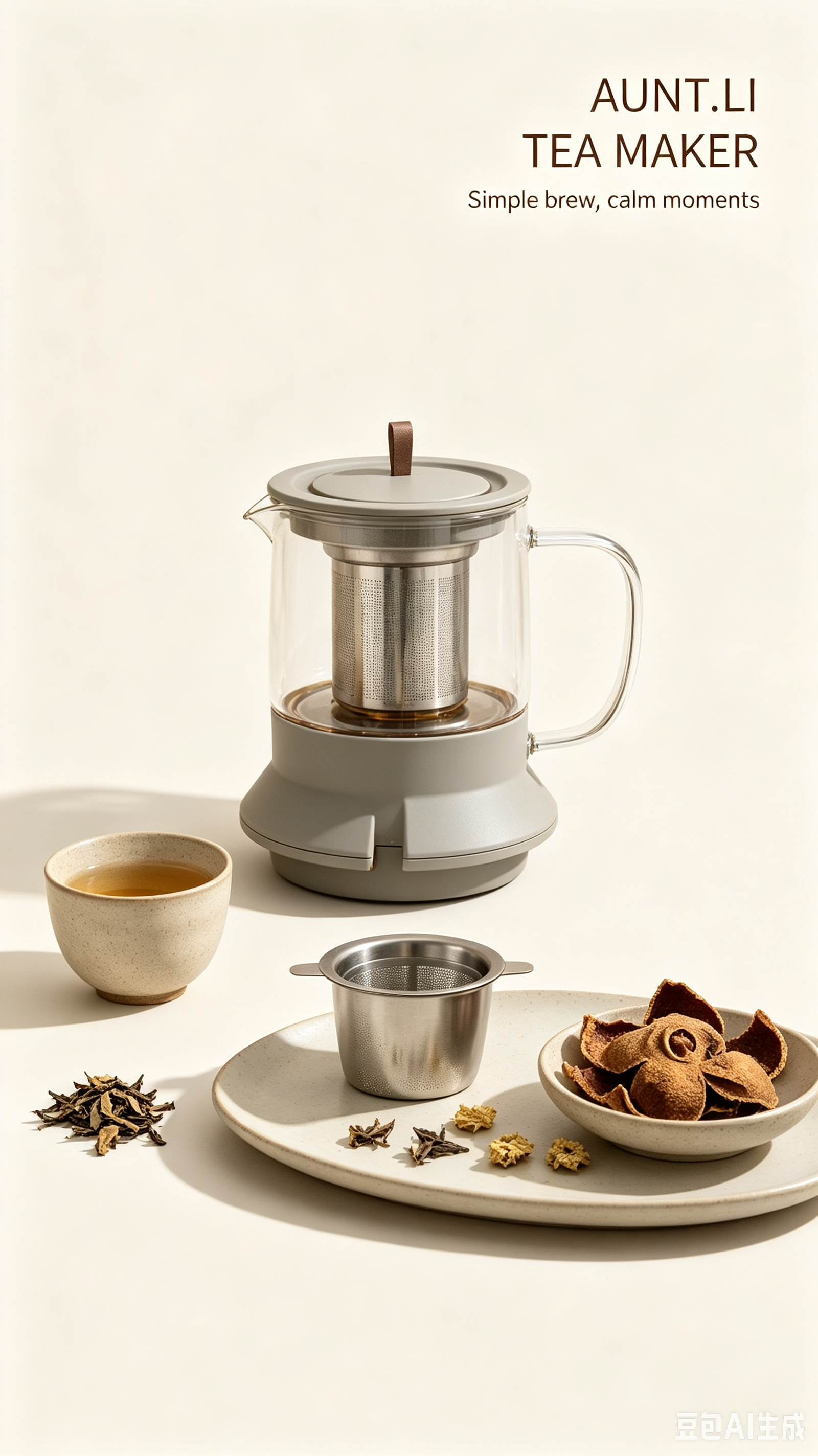 Aunt.Li tea maker scene with citrus peel, cup and simple brewing tools.